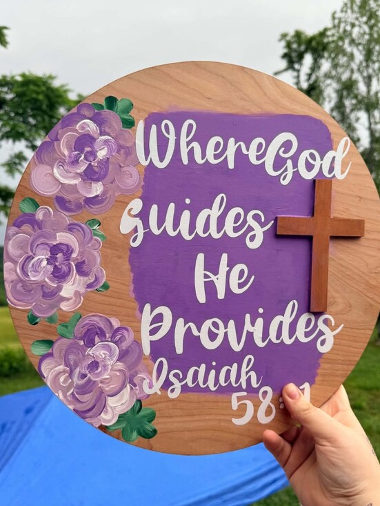 Other - Where God Guides He Provides Round Wall Sign - Purple Floral